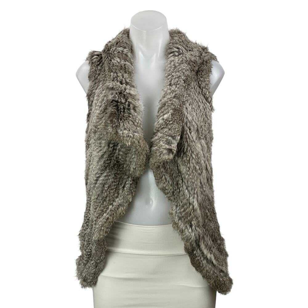 Yves Salomon Women's Gray Sleeveless Rabbit Fur Open Front Vest Coat Jacket M